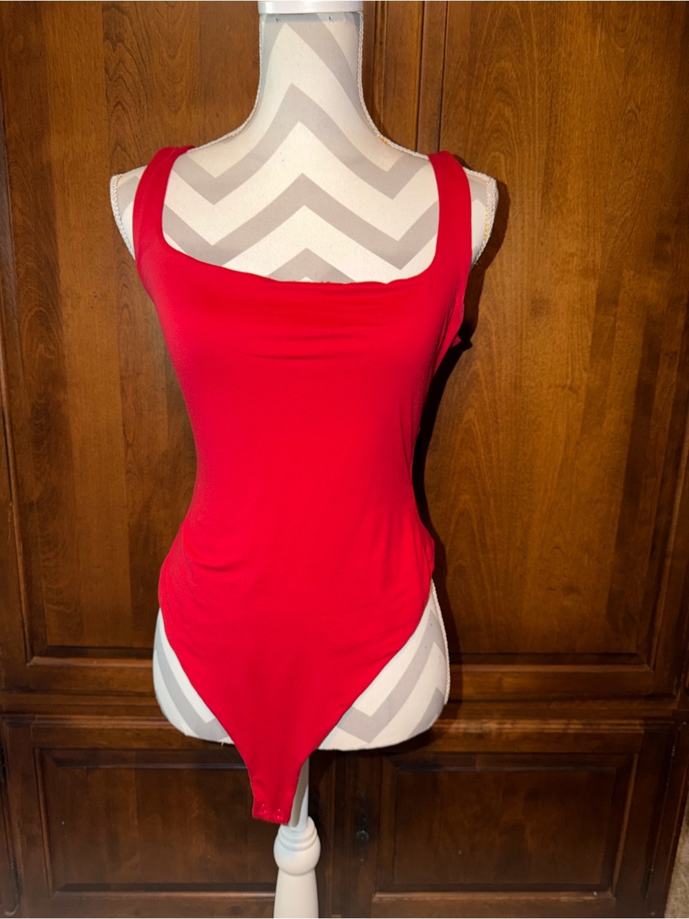Naked Wardrobe Red Square Neck Bodysuit